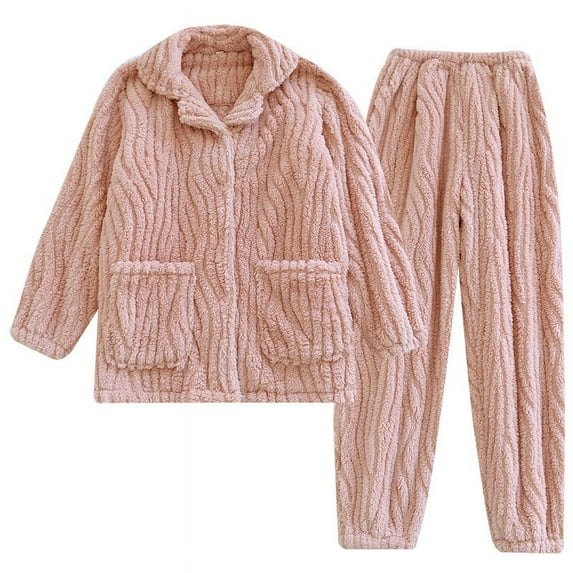 Elainilye Fashion Womens Pajama Sets Soft And Comfortable Couples' Winter Large Thickened And Plushed Homewear PJ Set,Pink