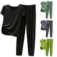 thumbnail image 1 of Elainilye Fashion Womens Pajama Sets Summer Casual Two Piece Set Pajamas Solid Color Short Sleeved Tops Pants Set Oversized Homewear,Green, 1 of 7