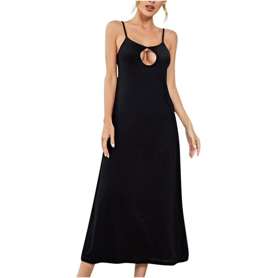 Elainilye Fashion Womens Pajamas Suspenders Sling Plaid Pajama Home Dress Long Pajama Dress Nightdress Nightwear,Black