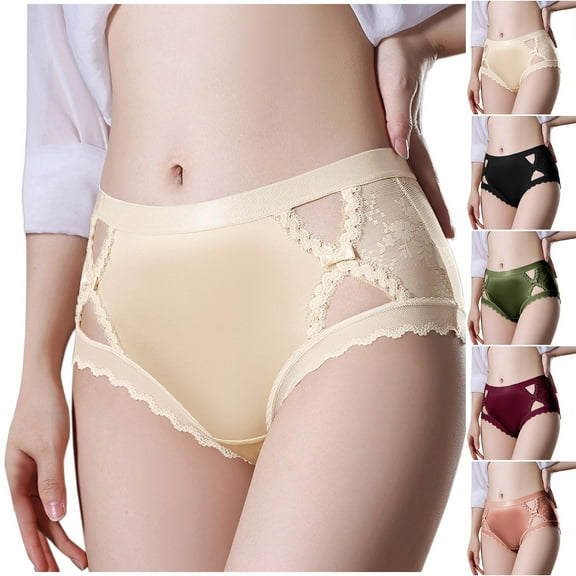 Elainilye Fashion Womens Panties Breathable Comfortable Soft and Sexy Lace Satin Underwear Briefs Panties,Beige