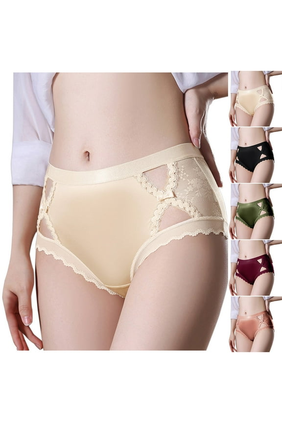 Fashion Womens Panties Breathable Comfortable Soft and Sexy Lace Satin Underwear Briefs Panties,Beige