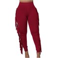 thumbnail image 1 of Elainilye Fashion Womens Pants Tight Solid Color Fringed Bandage Trousers Slim Fit Stretchy Pants Long Pants,Red, 1 of 8