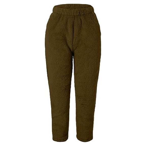Elainilye Fashion Womens Pants Warm Fitness Workout Leggings Winter Fleece Legging Pants Loungewear Long Pants,Brown