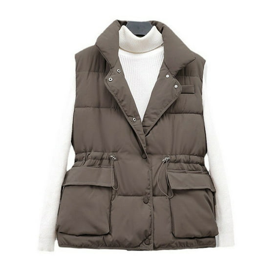 Elainilye Fashion Womens Puffer Jackets Sleeveless Down Vest Cotton Stand Collar Warm Versatile And Comfortable Parkas,Brown