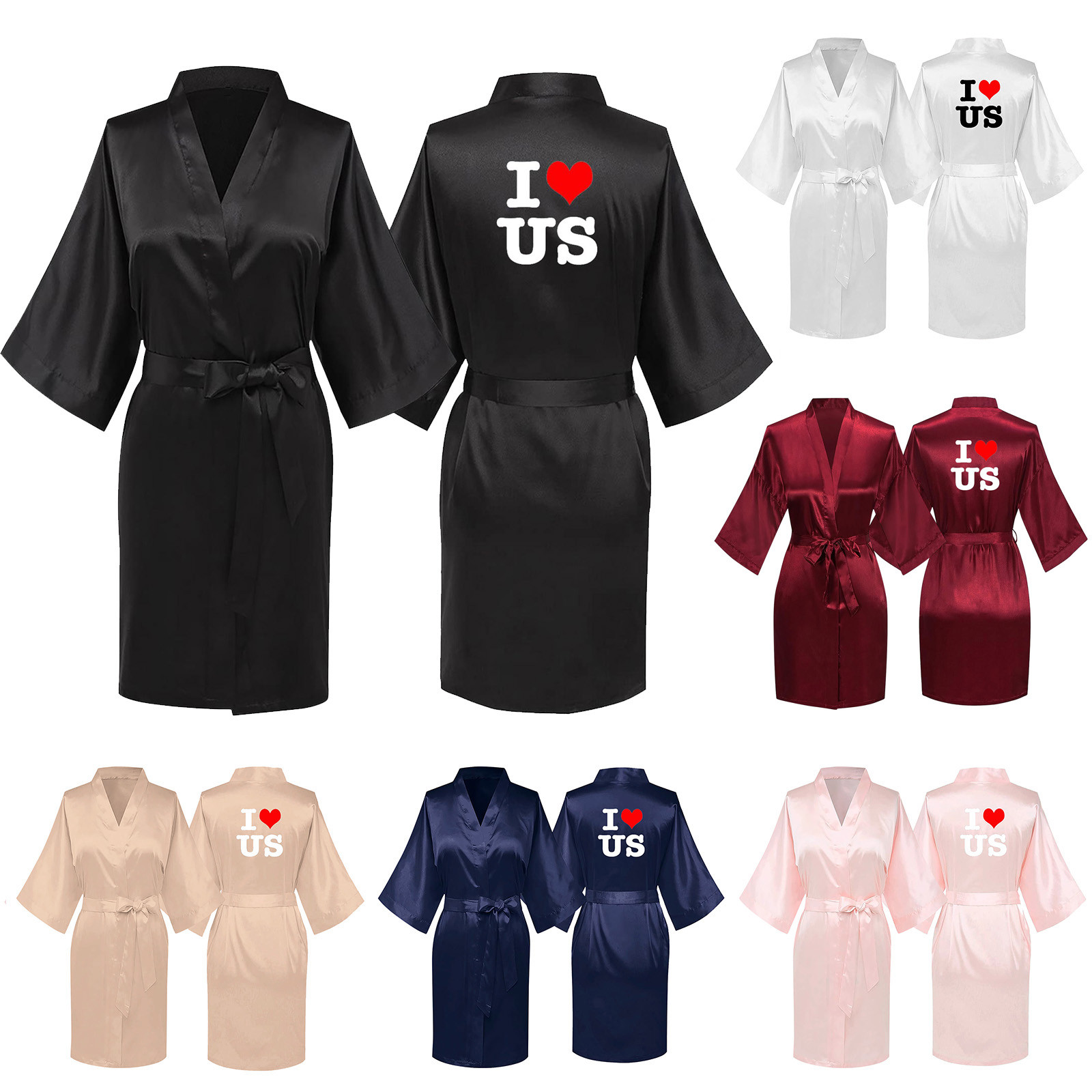 Elainilye Fashion Womens Robe Bridesmaid Silky Satin Pajamas Print Ice