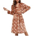 thumbnail image 1 of Elainilye Fashion Womens Robe Soft Loungewear Long Sleeve V-Neck Winter Pajamas Flannel Nightgowns Long Robes,Brown, 1 of 7