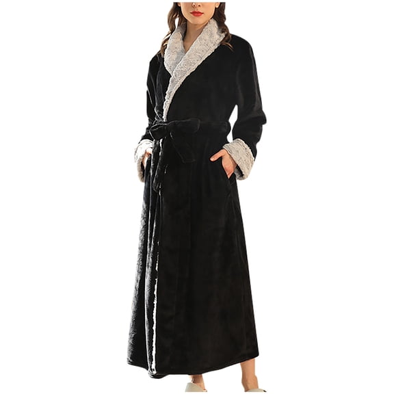 Elainilye Fashion Womens Robe Winter Warm Nightgown Couple Bathrobe Men And Women Winter Nightgown Sleepwear,Black