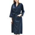 thumbnail image 1 of Elainilye Fashion Womens Robes Solid Bandage Robe Bathrobe Gown Pajamas Long Sleepwear Pocket Waistband and Belts,Blue, 1 of 9
