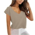 thumbnail image 1 of Elainilye Fashion Womens Shirt Casual Solid Color Short Sleeve V-Neck T-Shirt Top Blouse Basic Tops,Brown, 1 of 9