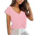 thumbnail image 1 of Elainilye Fashion Womens Shirt Casual Solid Color Short Sleeve V-Neck T-Shirt Top Blouse Basic Tops,Pink, 1 of 9