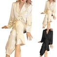 thumbnail image 1 of Elainilye Fashion Womens Silk Pajamas Set Home Wear Pajamas Two Piece Outfits Long Sleeve Pants Pajama Set Loungewear,Black, 1 of 5