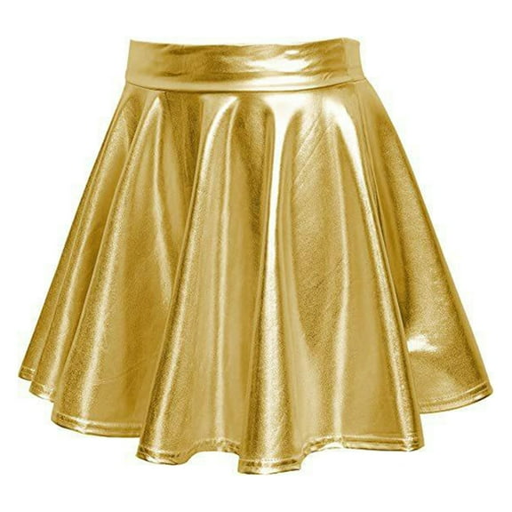 Elainilye Fashion Womens Skirts Metallic Skirt Nightclub Skirt Performance Pleated Metal Folding Mini Skirt,Gold