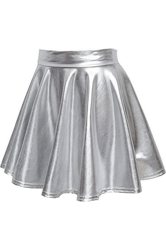 Fashion Womens Skirts Metallic Skirt Nightclub Skirt Performance Pleated Metal Folding Mini Skirt,Silver
