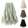 thumbnail image 1 of Elainilye Fashion Womens Skirts Solid Color Irregular Mesh Skirt Ruffled High Waist Prom Skirt Performance Skirt,Brown, 1 of 7