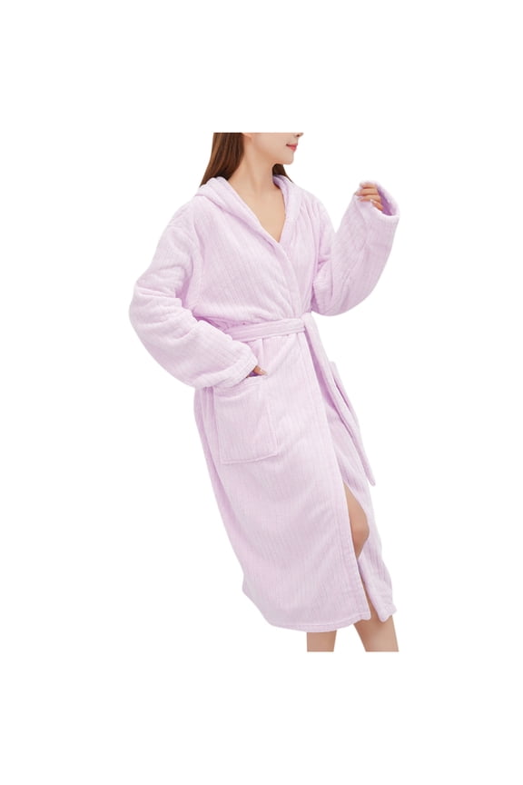Fashion Womens Sleepwear Robe Bathrobe Lengthening Double Sided Fleece Nightgown Couple Style For Men And Women,Purple