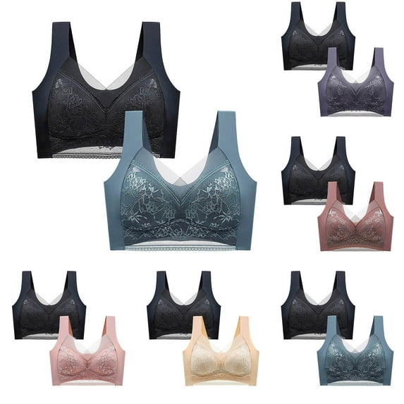 Elainilye Fashion Womens Sports Bras Lace Gathered Bra Plus Size Sports Bra Underwear Yoga Bra Everyday Bras,Gray