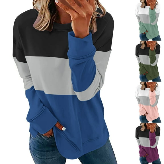Elainilye Fashion Womens Sweatshirt Casual Patchwork Printed Round Neck Long Sleeve Pullover Top Blouse Sweatshirt Tops,Green