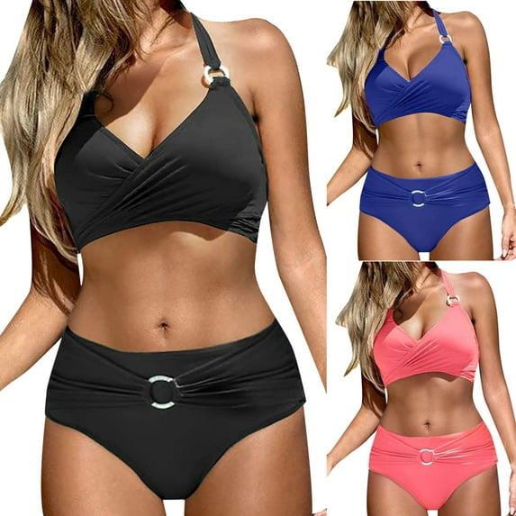 Elainilye Fashion Womens Swimsuit Bikini Set Two Piece Filled Swimwear with Chest Pad No Steel Support Beachwear,Red