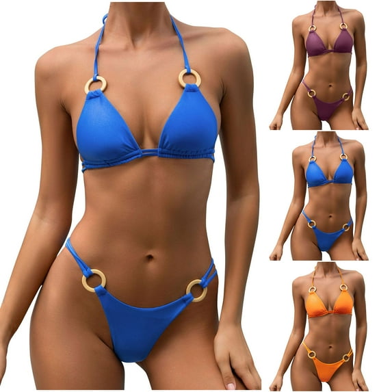 Elainilye Fashion Womens Swimsuit Two Piece Bathing Suit New Sexy Swimsuit Beachwear Printed Bikini Swimsuit Set Swimwear,Blue