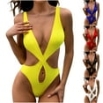 thumbnail image 1 of Elainilye Fashion Womens Swimsuits One Piece Swimwear Sexy Solid Color Slim Swimsuit Womens Bikini Beachwear Swimsuits,Yellow, 1 of 9