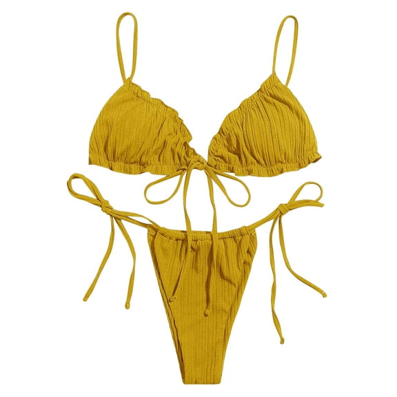 Elainilye Fashion Womens Swimsuits Plus Size Print Bikinis Sets Swimsuit Beachwear Padded Swimwear String Bikini,Yellow