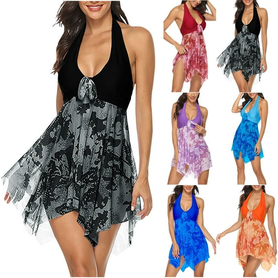 Elainilye Fashion Womens Tankini Bathing Suits Casual Sling Sexy Printing Split Two Piece Swimsuit Beachwear Swimdress,Purple