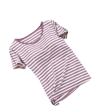Elainilye Fashion Womens Tops Loungewear with Chest Pad Plain Casual Round-Neck Regular Short Sleeve Pajama Tops Undershirt,Purple