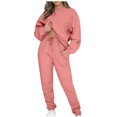 thumbnail image 1 of Elainilye Fashion Womens Two Piece Outfits Casual Solid Long Sleeve Bandage Round-Neck Tops and Pants Sweatsuit Sets,Pink, 1 of 9