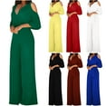 thumbnail image 1 of Elainilye Fashion Womens Wide Leg Pants Solid Short Sleeve V-Neck Tops Jumpsuits Trousers Baggy Pants,White, 1 of 6