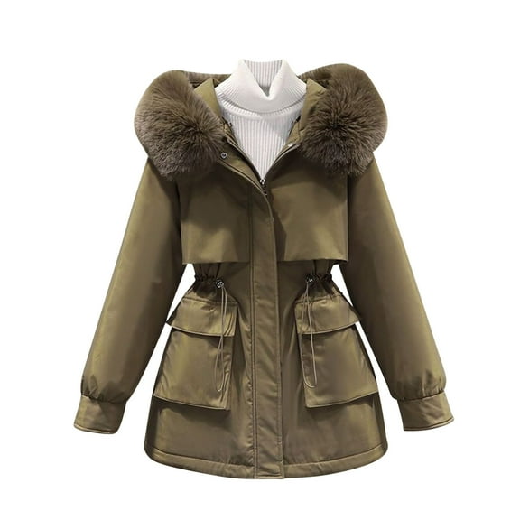 Elainilye Fashion Womens Winter Coats Medium Length Detachable One Coat Three Wear Windbreaker Work Attire Overcoat Cotton Jacket,Brown