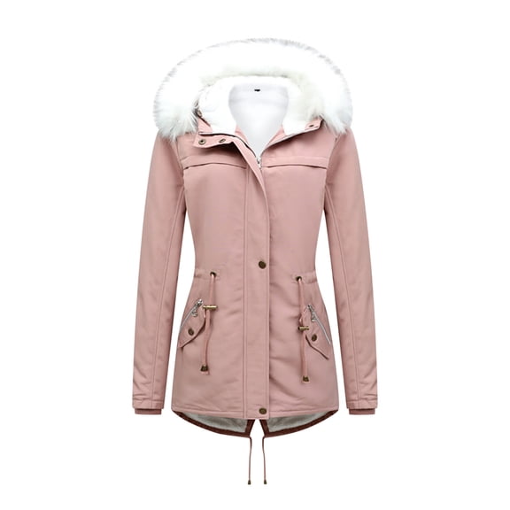 Elainilye Fashion Womens Winter Coats Thickened Fleece Cotton Coat Plush Collar Coat Cotton Jacket Thermal Warm Fleece Coat,Pink