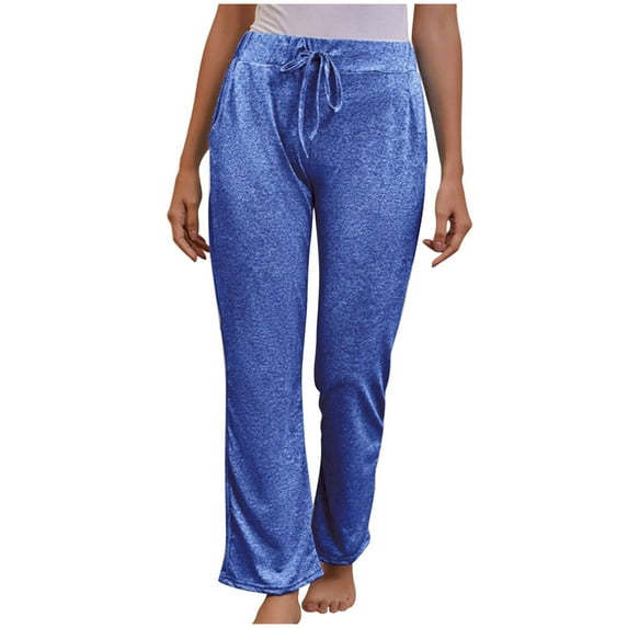 Elainilye Fashion Womens Yoga Pants Summer Solid Casual Elastic Waist Long Pants Straight Leg Trousers,Blue