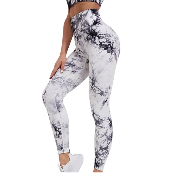 Elainilye Fashion Womens Yoga Pants Tie-dye Seamless High Waist Tights Butt Lifting Elastic Shockproof Yoga Pants Long Pants,Black