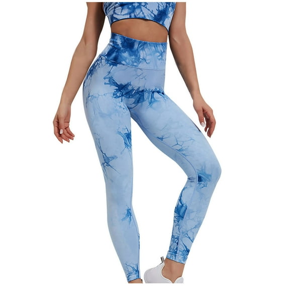 Elainilye Fashion Womens Yoga Pants Tie-dye Seamless High Waist Tights Butt Lifting Elastic Shockproof Yoga Pants Long Pants,Blue