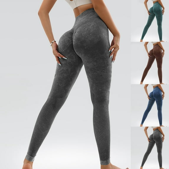 Elainilye Fashion Womens Yoga Pants Tie-dye Seamless Leggings High Waist Stretch Tummy Control Workout Running Yoga Pants,Brown