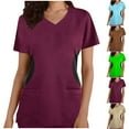 thumbnail image 1 of Elainilye Fashion Work Shirts for Women Short Sleeve V-Neck Tops Working Uniform Printing Pocket Blouse Tops,Red, 1 of 5