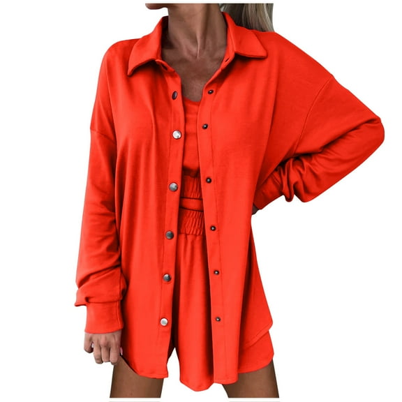 Elainilye Fashion Workout Outfits for Women Fall Winter Track Suits 3 Piece Outfits Cardigan Cropped Tank Tops Pants Matching Sets,Orange