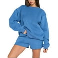 thumbnail image 1 of Elainilye Fashion Workout Sets for Women 2 Piece Sweatsuit Round Neck Long Sleeve Pullover Sweatshirt Loose Casual Shorts Set,Blue, 1 of 7