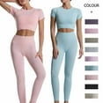 thumbnail image 1 of Elainilye Fashion Yoga Pants Women Casual High Waist Elastic Yoga Suit Short-sleeved Shirt and Pants Two-piece Suit,Red, 1 of 4