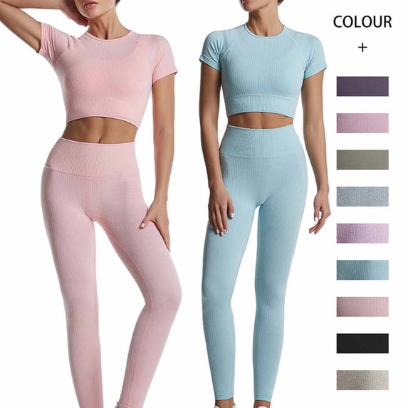 Elainilye Fashion Yoga Pants Women Casual High Waist Elastic Yoga Suit Short-sleeved Shirt and Pants Two-piece Suit,Red