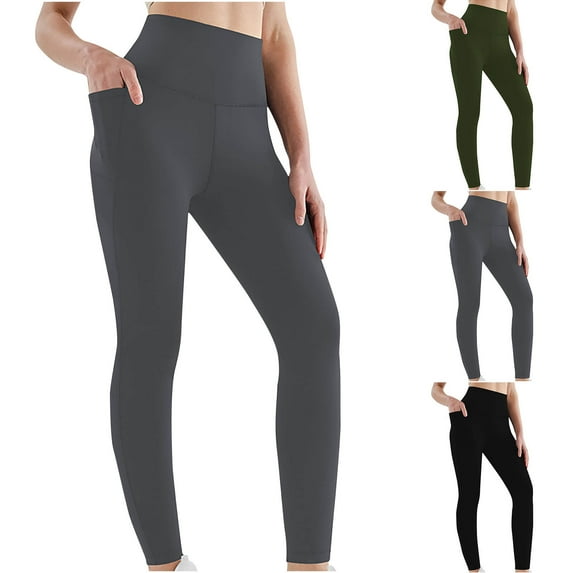 Elainilye Fashion Yoga Pants Women with Pockets High Waisted Tummy Control Workout Running Yoga Pants Leggings,Gray