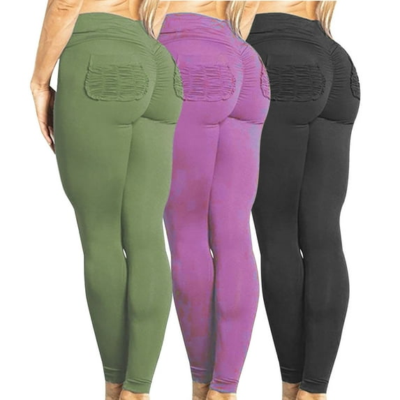 Elainilye Fashion Yoga Pants with Pockets for Women Fitness Workout Stretch High Waist Skinny Yoga Pants,Green