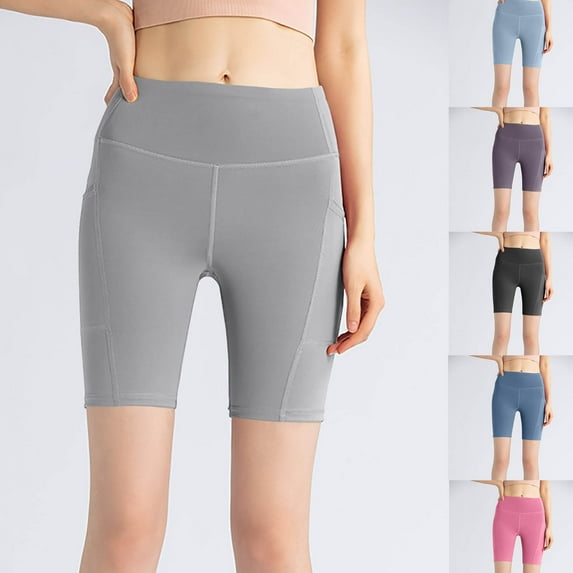 Elainilye Fashion Yoga Shorts for Women Solid Color High Waist Butt Lifting Athletic Fitness Tight Yoga Capris,Gray
