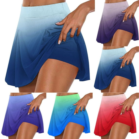 Elainilye Fashion Yoga Shorts for Women Summer Pleated Tennis Skirts Flowy Athletic Shorts Yoga Fake Two Piece Skirt Shorts,Purple