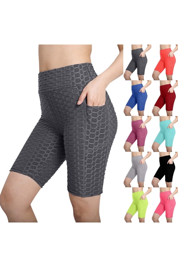 Fashion Yoga Shorts for Women Tummy Control High Waist Biker Shorts Fitness Pants Tight-fitting Stretch Hip-Up Yoga Shorts,Blue