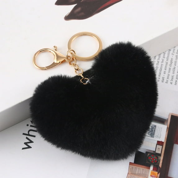 Elainilye Faux Fur Plush Heart Shape Keychain Pendant, Soft Fluffy Key Ring Book Bag Charm, Cute Bag Accessory for Backpacks, Purses, Luggage Decor, School Supplies, Daily Use
