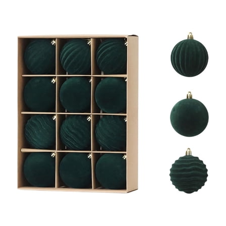 Elainilye Flocked Christmas Balls Ornaments Set of 12 for Christmas Tree Decorations Holiday Party Supplies 2.5 Inch Size Assorted Colors Hanging Decor