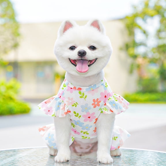 Elainilye Floral Print Ice Silk Pet Dress, All-Season Jumpsuit for Small Pets, Adjustable Strap Cat & Dog Clothing for Photo Shoots, Garden Play, and Social Gatherings