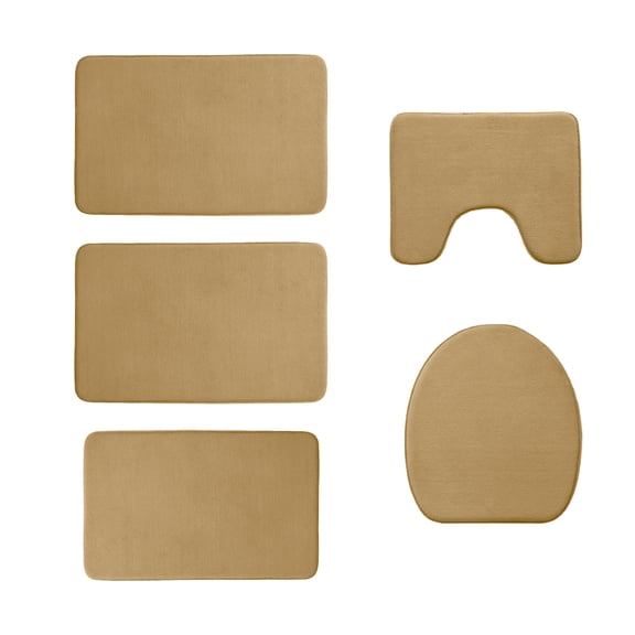 Elainilye Foam Bath Mat Set, 5 Piece Toilet Rugs, Universal Soft Absorbent Non-Slip Mats For Bathroom, Hotel, Home Shower, Easy Dry Dark