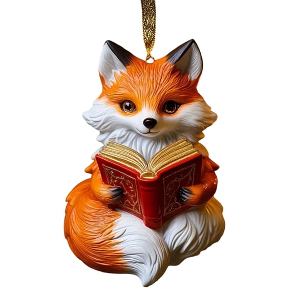 Elainilye Fox Christmas Ornament Cute Acrylic Tree Pendant for Holiday Decor, Adorable Animal Themed Ornament for Tree and Gift, Festive Hanging Decoration for Kids and Family